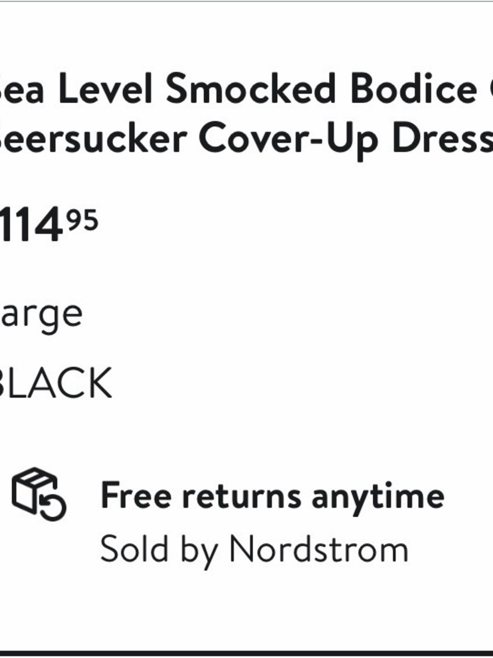 Sea Level Smocked Bodice Cotton Seersucker Maxi Cover-Up Dress Black L - Picture 4 of 5